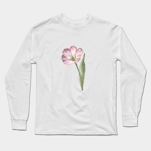 Pink Watercolor Tulip Long Sleeve T-Shirt by Anna H